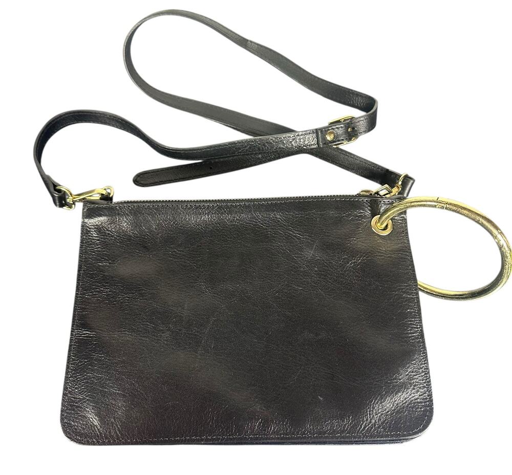 Divina Firenze Black Leather Crossbody Bag with Gold Ring Handle Italy Made